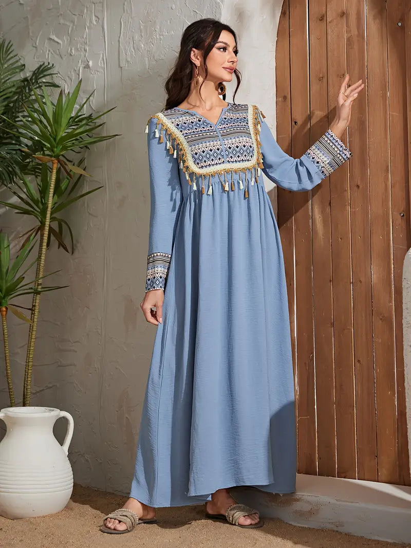 Shop Contrast-Trim Elegant Long Sleeve Maxi by Malbusaat, versatile  at Malbusaat. Ready-made desi suits, Pakistani designer dresses online UK.