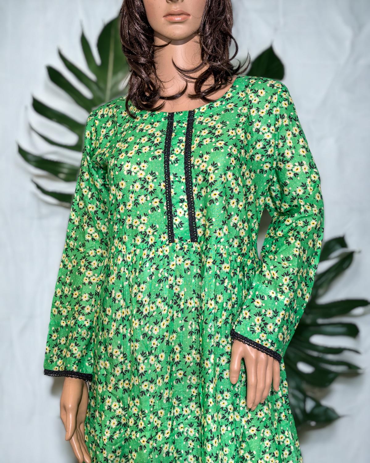 Shop Cotton Floral Print Maxi - Green by Malbusaat, versatile Maxi Dress at Malbusaat. Ready-made desi suits, Pakistani designer dresses online UK.