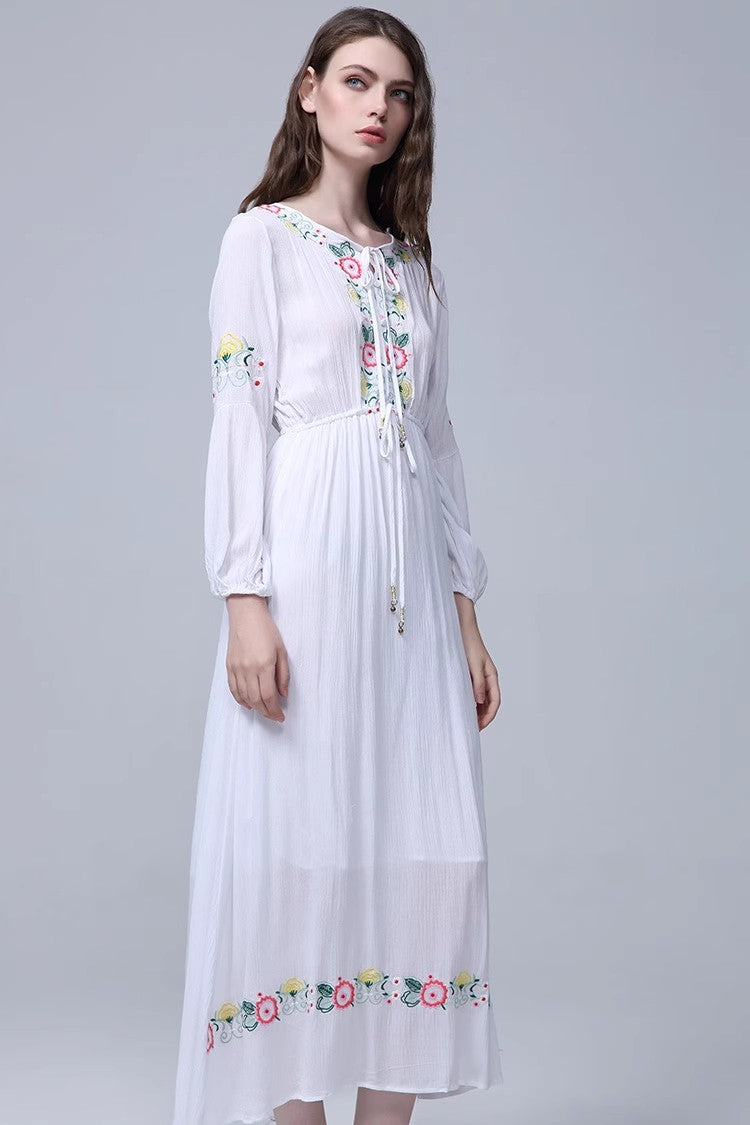 Shop Elegant Bohemian Embroidered Flower Maxi Dress by Malbusaat, versatile  at Malbusaat. Ready-made desi suits, Pakistani designer dresses online UK.