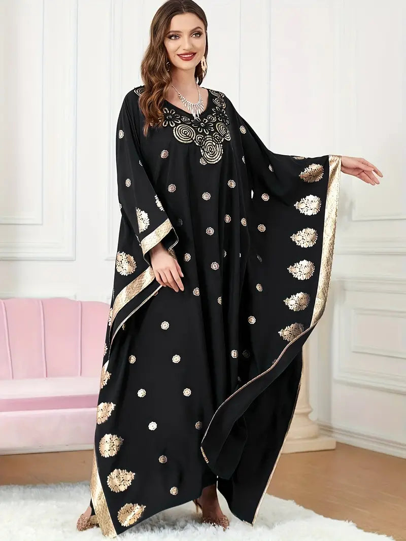 Shop Elegant Graphic Print Maxi Kaftan Abaya Dress by Malbusaat, versatile  at Malbusaat. Ready-made desi suits, Pakistani designer dresses online UK.