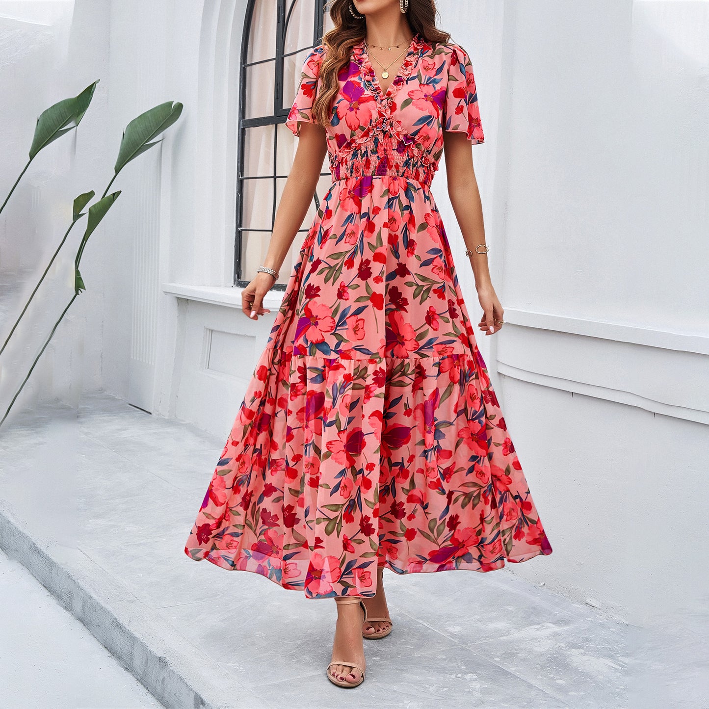 Shop Elegant Printed Maxi Dress with Waist Control by Malbusaat, versatile  at Malbusaat. Ready-made desi suits, Pakistani designer dresses online UK.