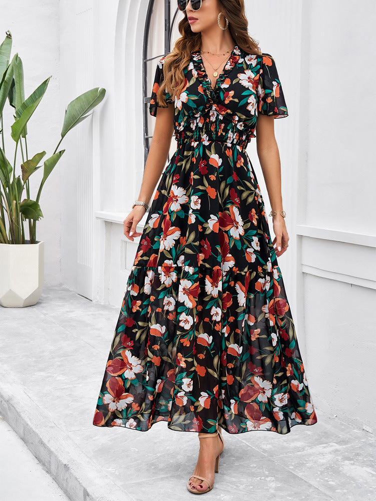 Shop Elegant Printed Maxi Dress with Waist Control by Malbusaat, versatile  at Malbusaat. Ready-made desi suits, Pakistani designer dresses online UK.