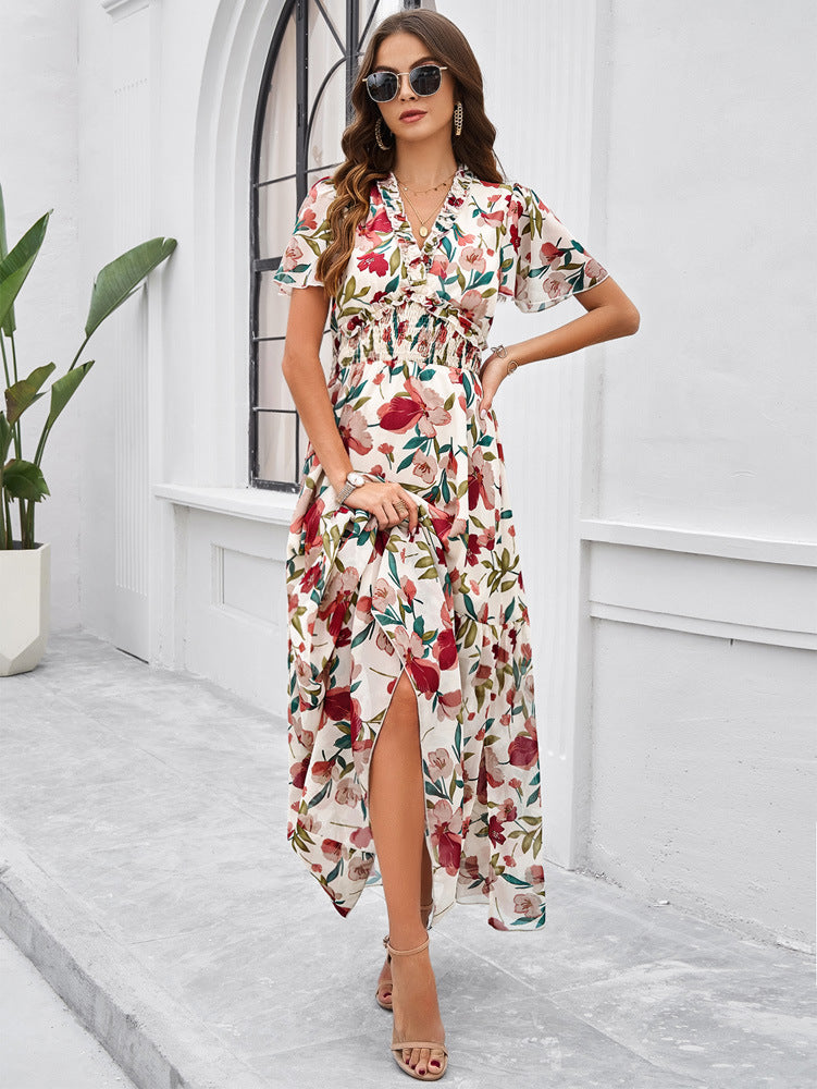 Shop Elegant Printed Maxi Dress with Waist Control by Malbusaat, versatile  at Malbusaat. Ready-made desi suits, Pakistani designer dresses online UK.