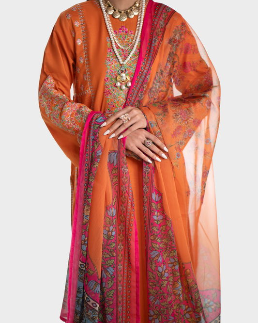 Elegant Vibrant Cotton 3PC Suit in - Pakistani Dresses by Malbusaat