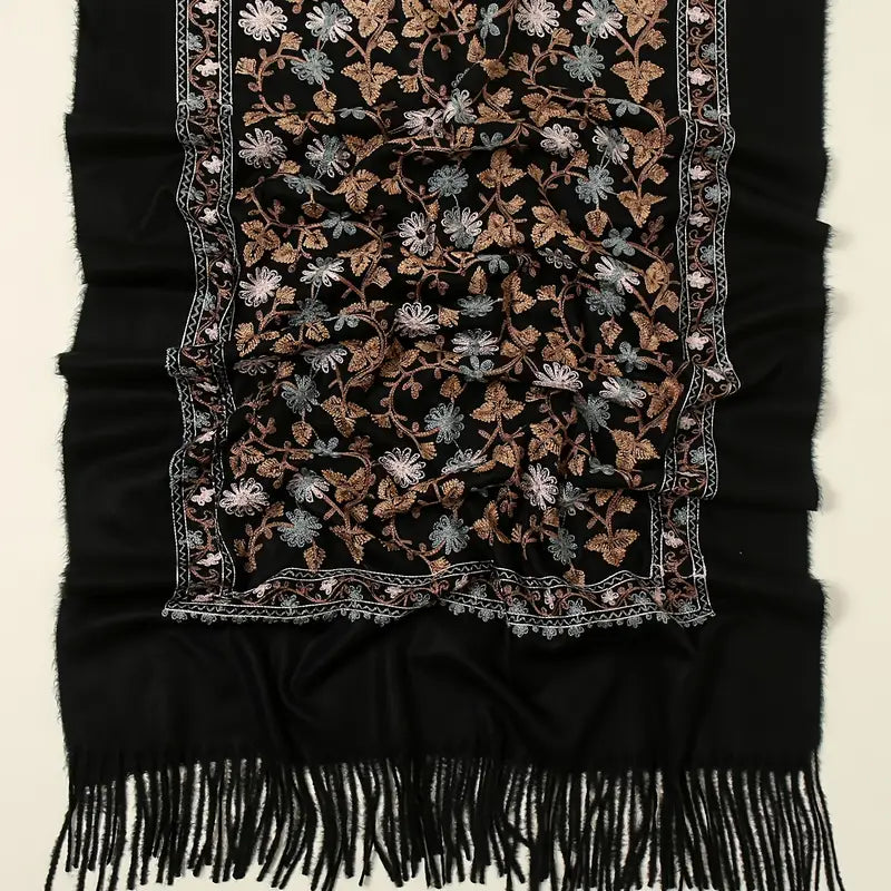 Shop Elegant Warm Tassel Scarf in Black by Malbusaat, versatile Scarves at Malbusaat. Ready-made desi suits, Pakistani designer dresses online UK.