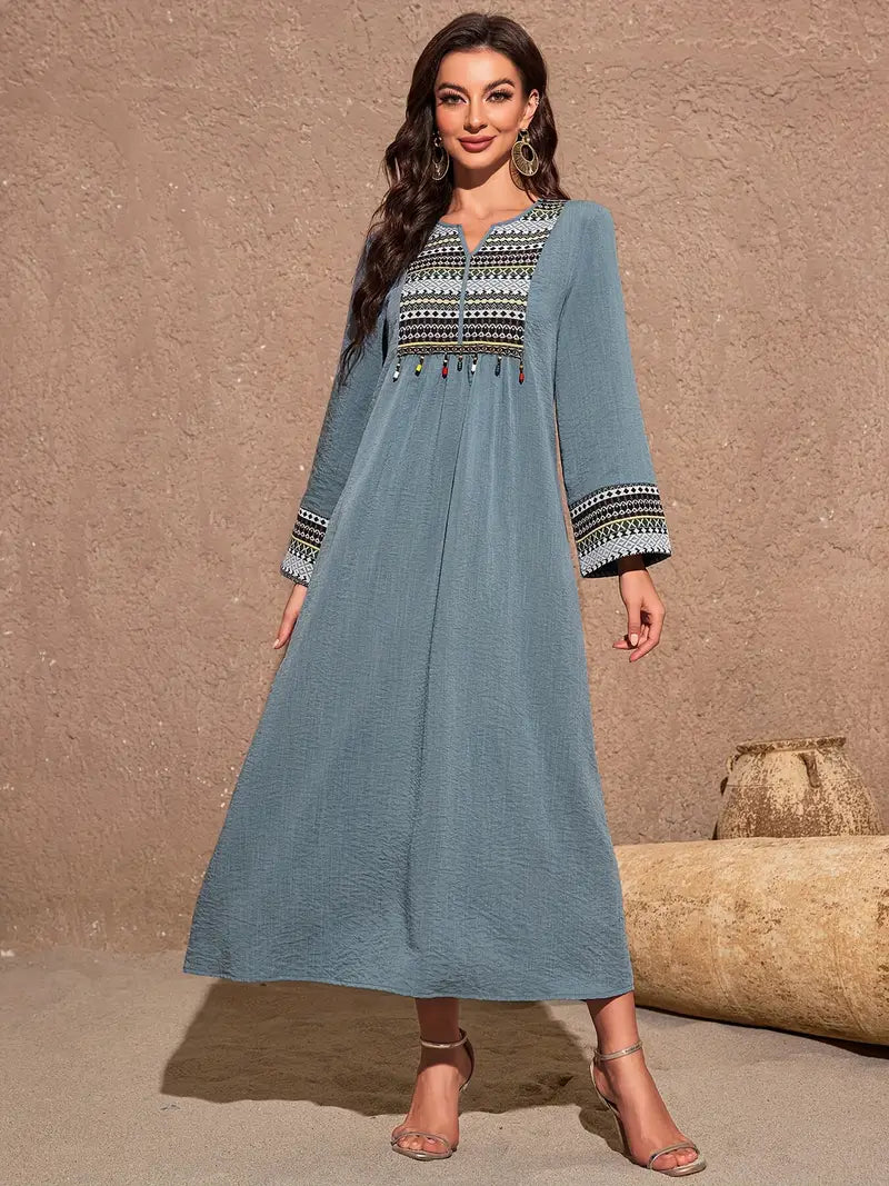 Shop Ethnic Pattern Loose Maxi by Malbusaat, versatile Maxi Dress at Malbusaat. Ready-made desi suits, Pakistani designer dresses online UK.