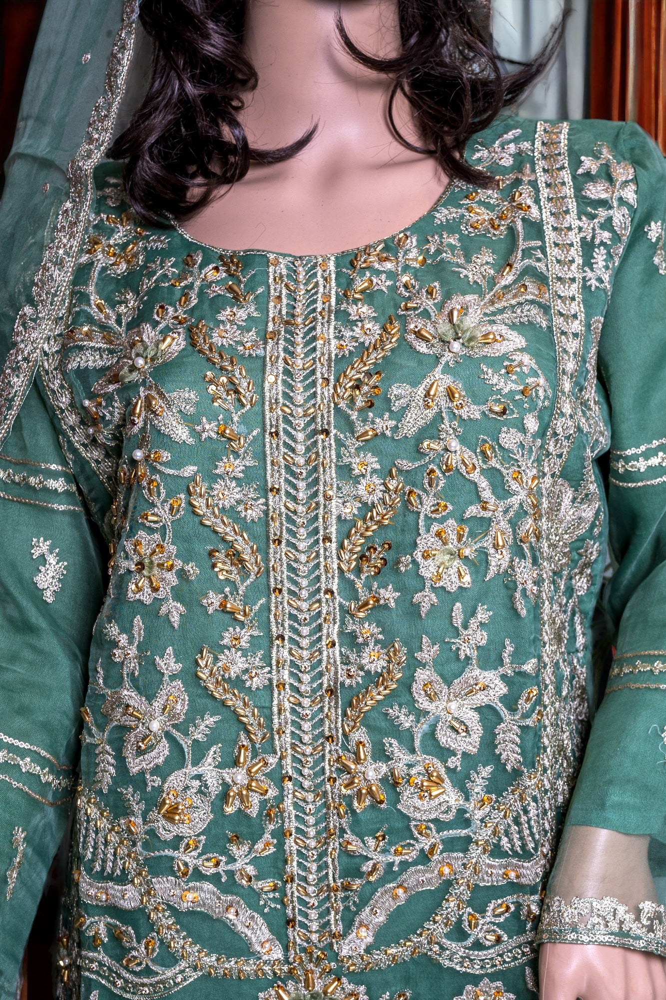 Shop HEAVY WORK FORMAL DRESS WITH ORGANZA DUPATTA by Malbusaat, versatile Pakistani Dress at Malbusaat. Ready-made desi suits, Pakistani designer dresses online UK.