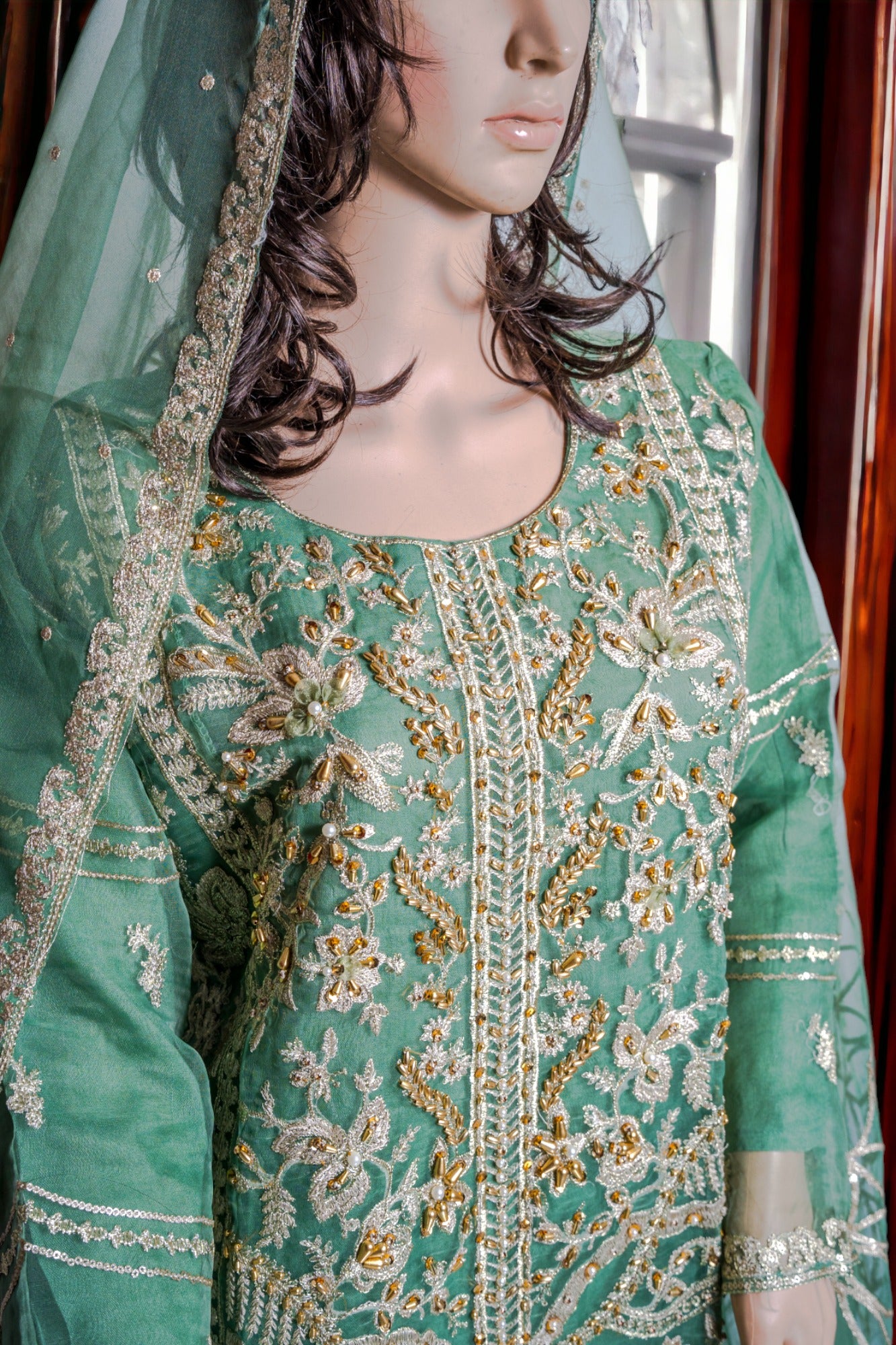 Shop HEAVY WORK FORMAL DRESS WITH ORGANZA DUPATTA by Malbusaat, versatile Pakistani Dress at Malbusaat. Ready-made desi suits, Pakistani designer dresses online UK.