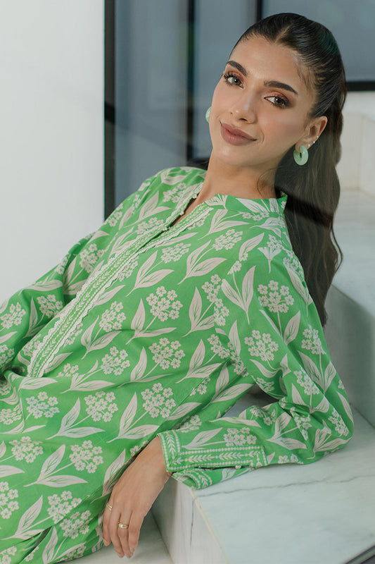 Mint Green Floral Kurta in - Pakistani Dresses by Malbusaat