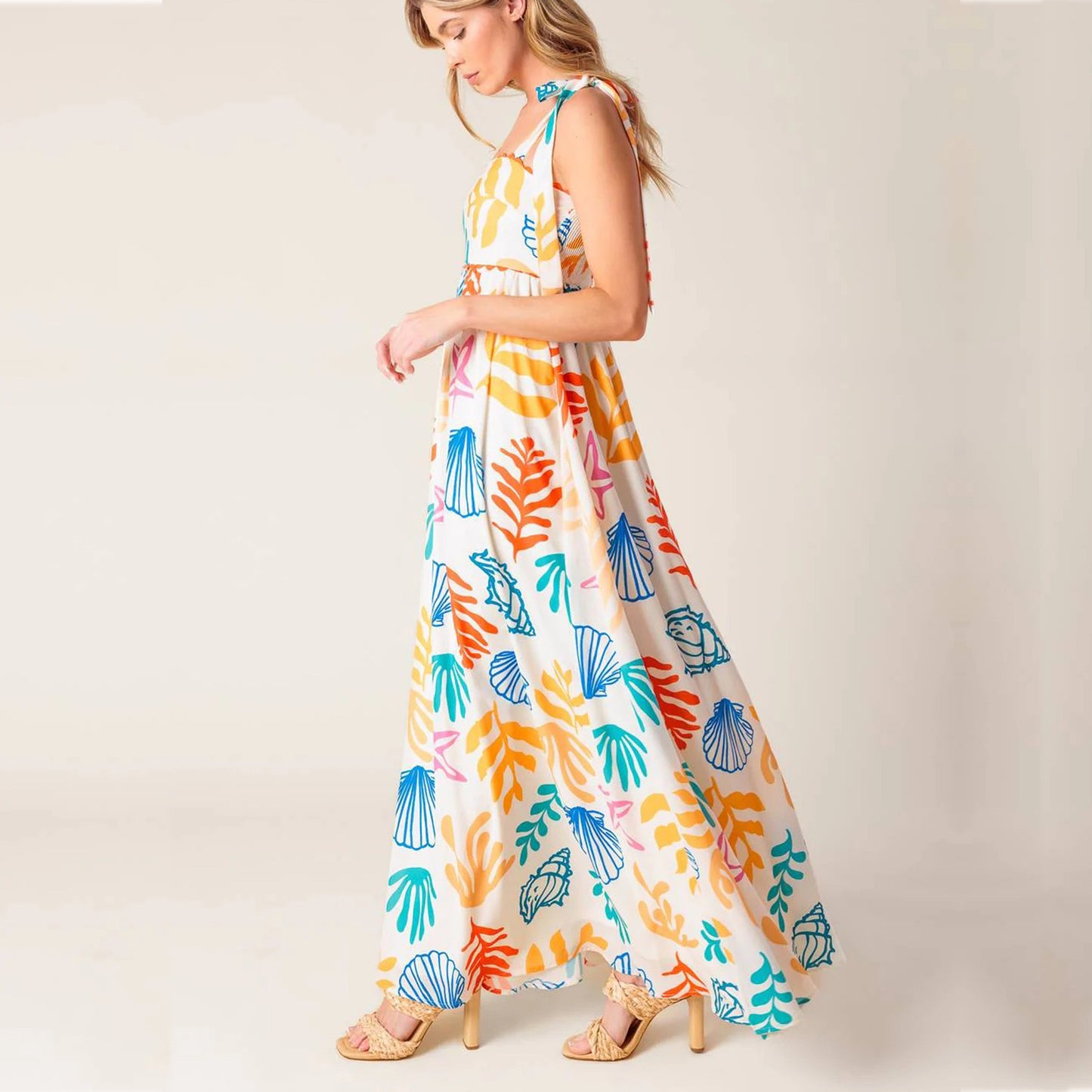 Colorblock Printed Lace Maxi Dress