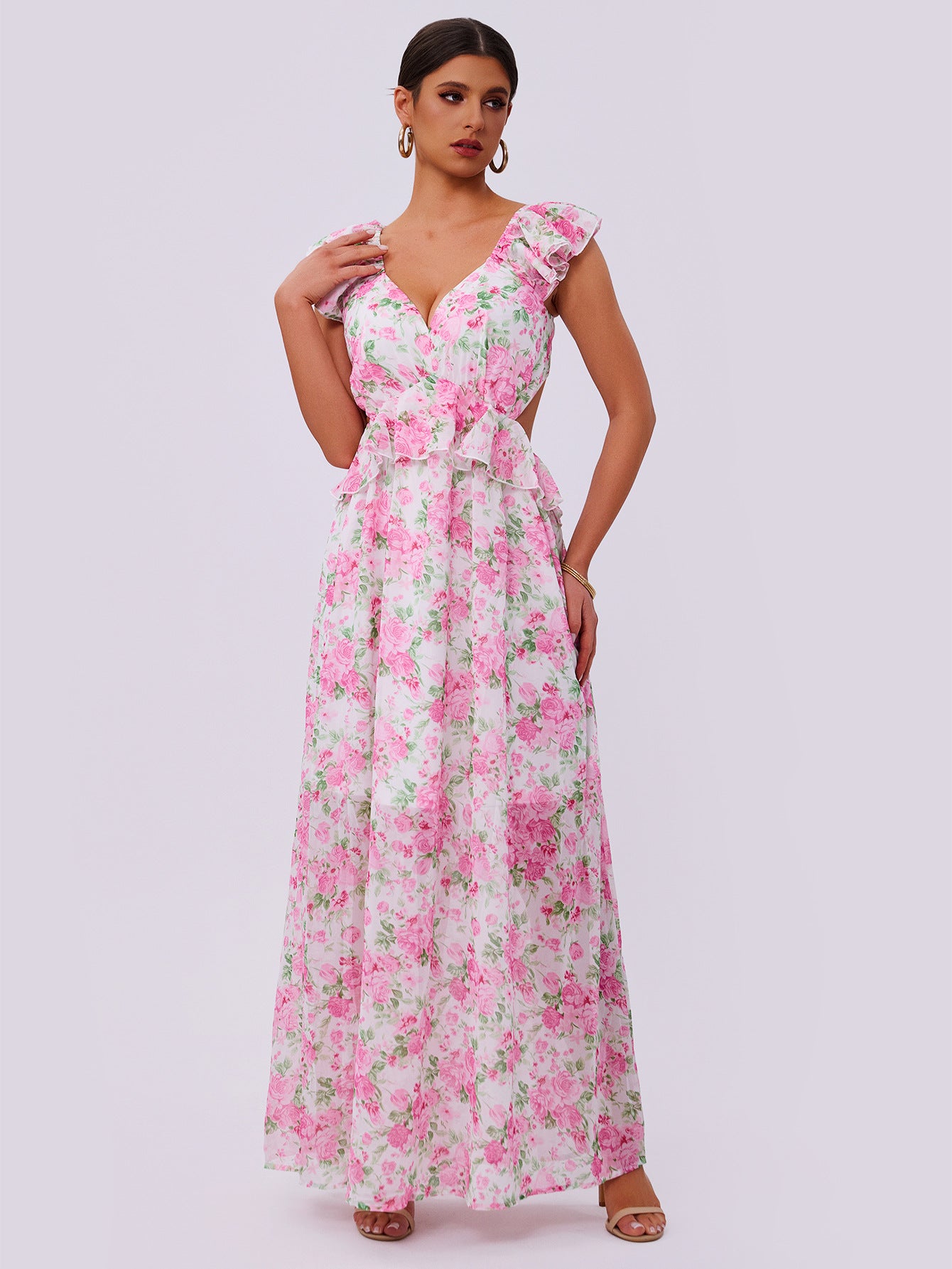 Floral Maxi Dress in - by Malbusaat