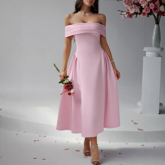 Off Shoulder Party Dress in - by Malbusaat