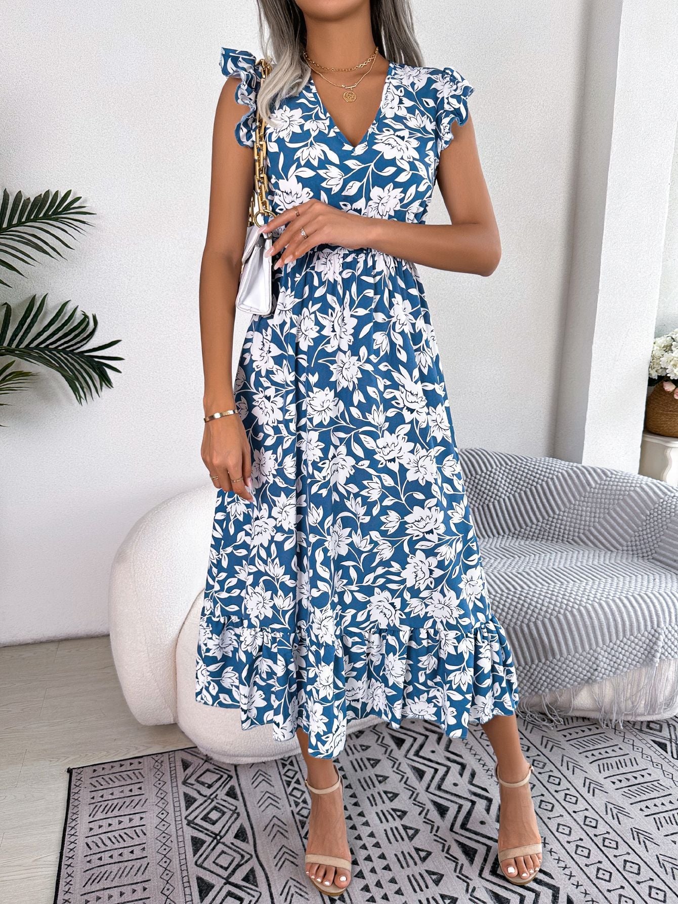 Boho Floral Maxi Dress - Ruffle Details