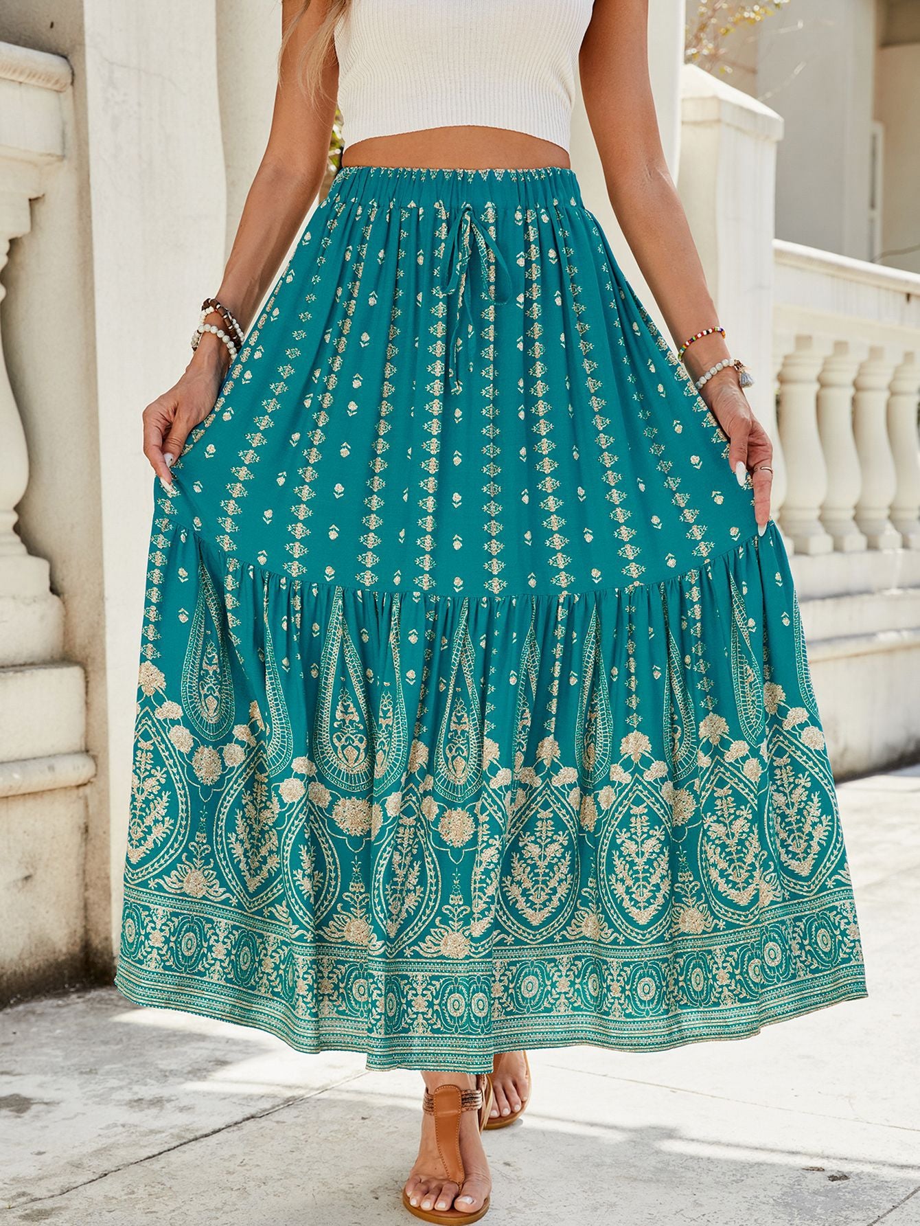 Bohemian High-Waist Swing Skirt