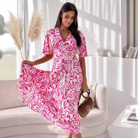 Printed V-Neck Midi Summer Dress