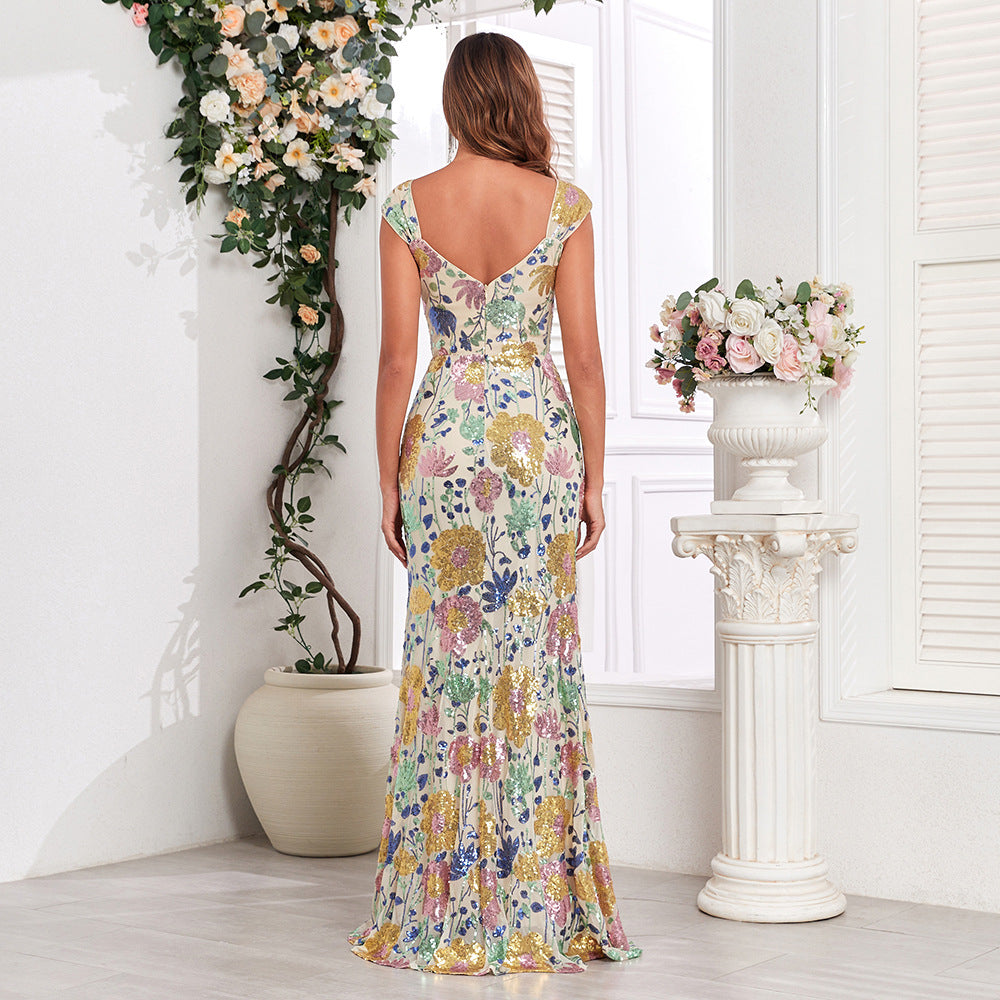 Elegant Sleeveless Sequined Mermaid Maxi Dress