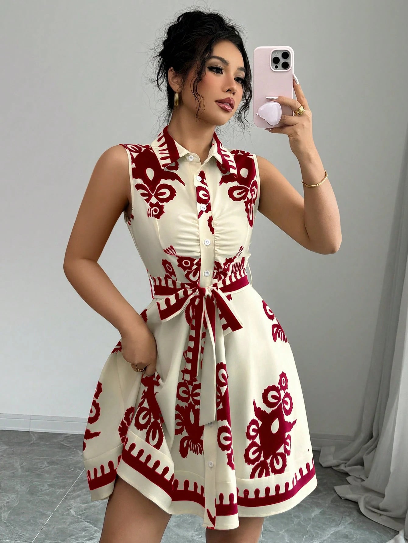 Graphic Sleeveless Shirt Dress in - by Malbusaat