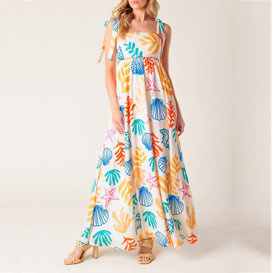 Colorblock Printed Lace Maxi Dress