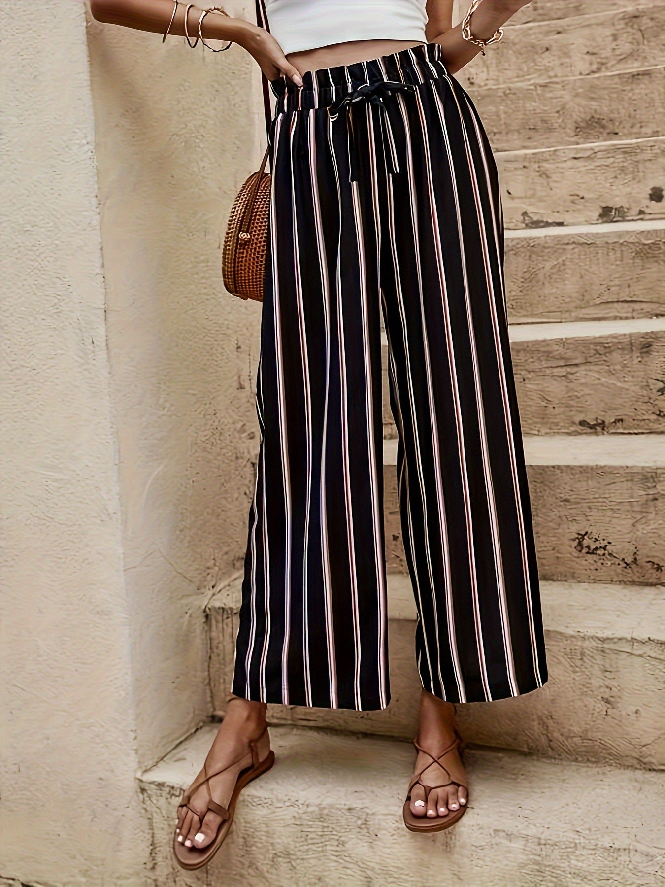 High-Waist Striped Wide-Leg Pants