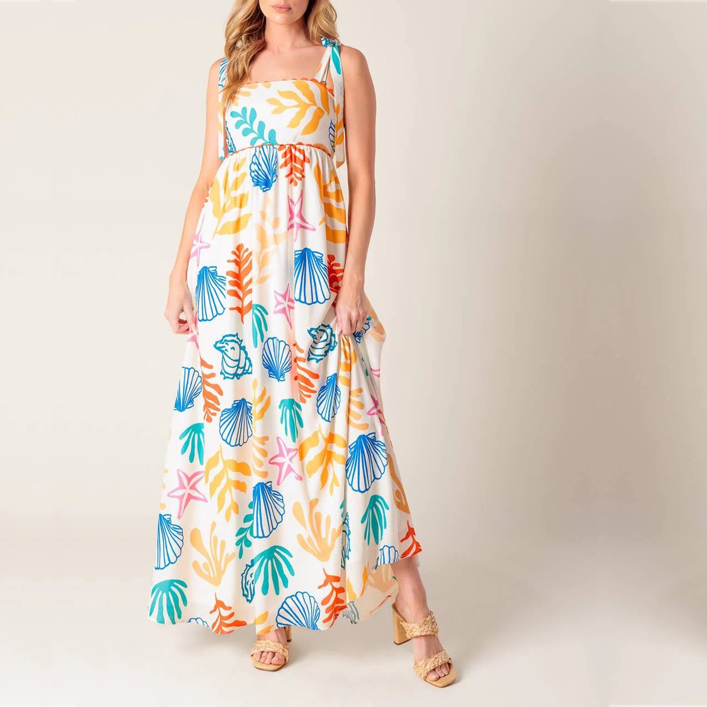 Colorblock Printed Lace Maxi Dress