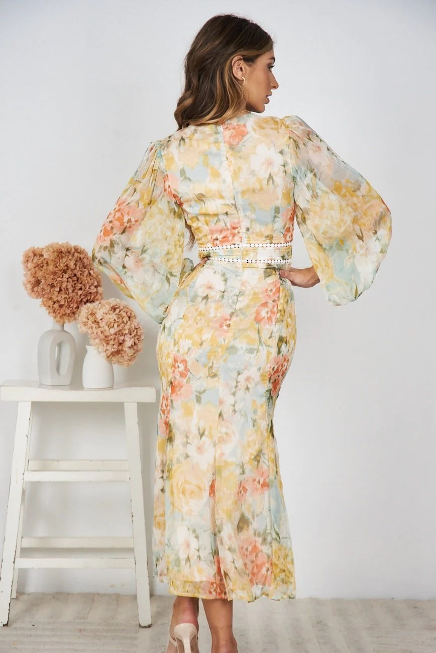 Boho & Elegant Long Floral Chiffon Maxi in - by Malbusaat