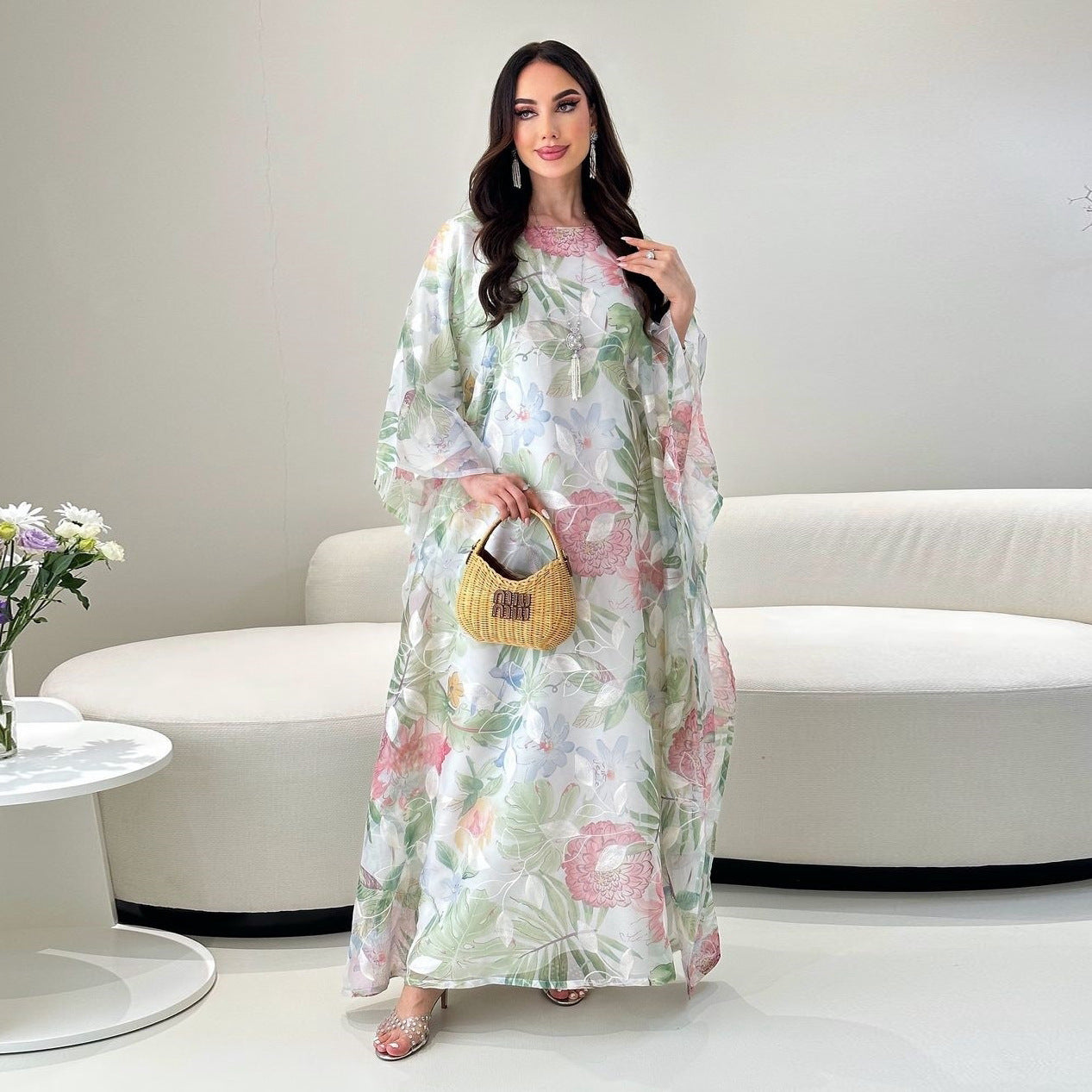 Floral Maxi Dress in Pink - by Malbusaat