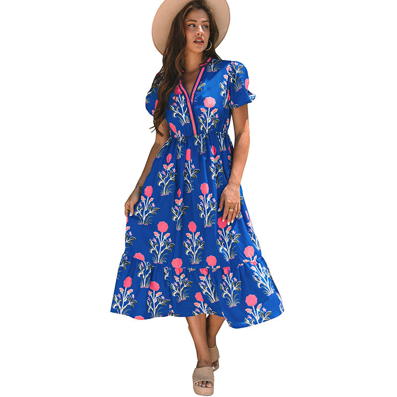 Retro Floral Dress in Blue - by Malbusaat