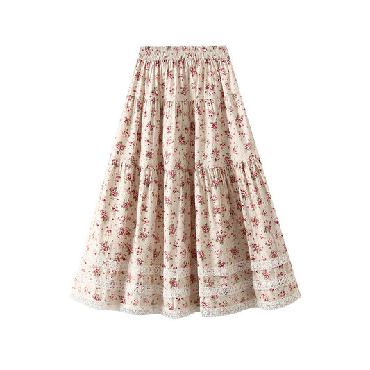 Pastoral Floral Tiered Lace Skirt in - by Malbusaat