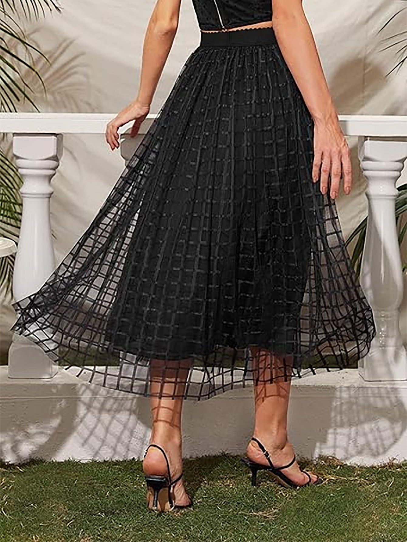 Plus Size Elegant Lace Mesh Midi Skirt