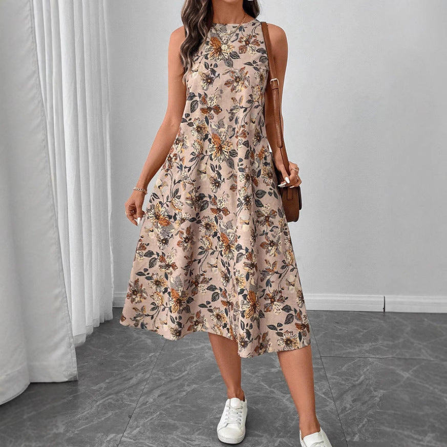 Elegant Midi Dress in Light Brown - by Malbusaat