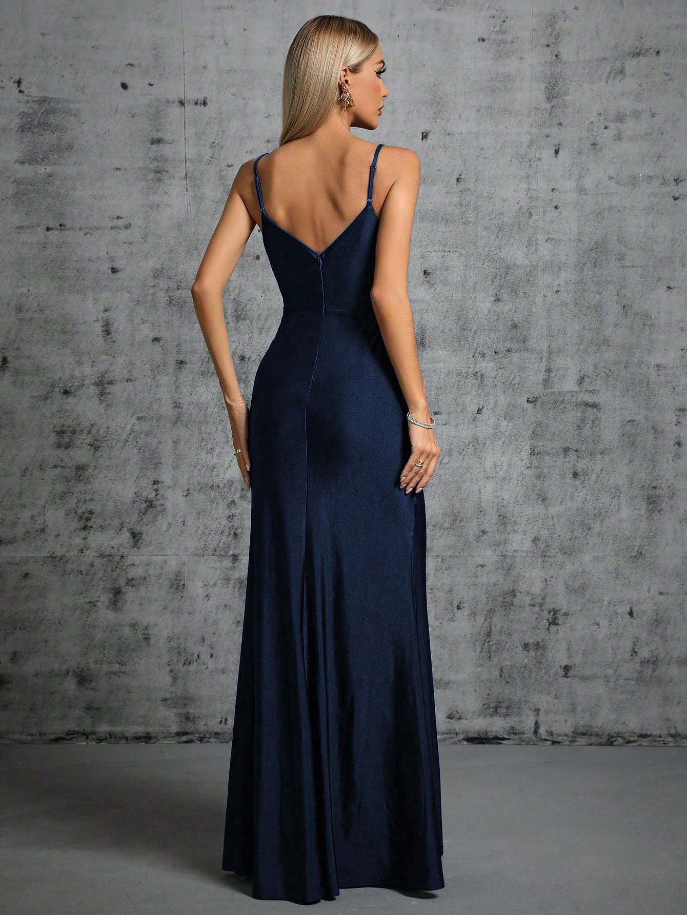 V-Neck High Slit Backless Maxi