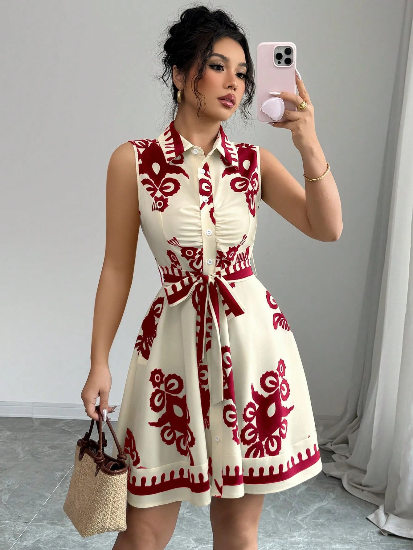 Graphic Sleeveless Shirt Dress in - by Malbusaat
