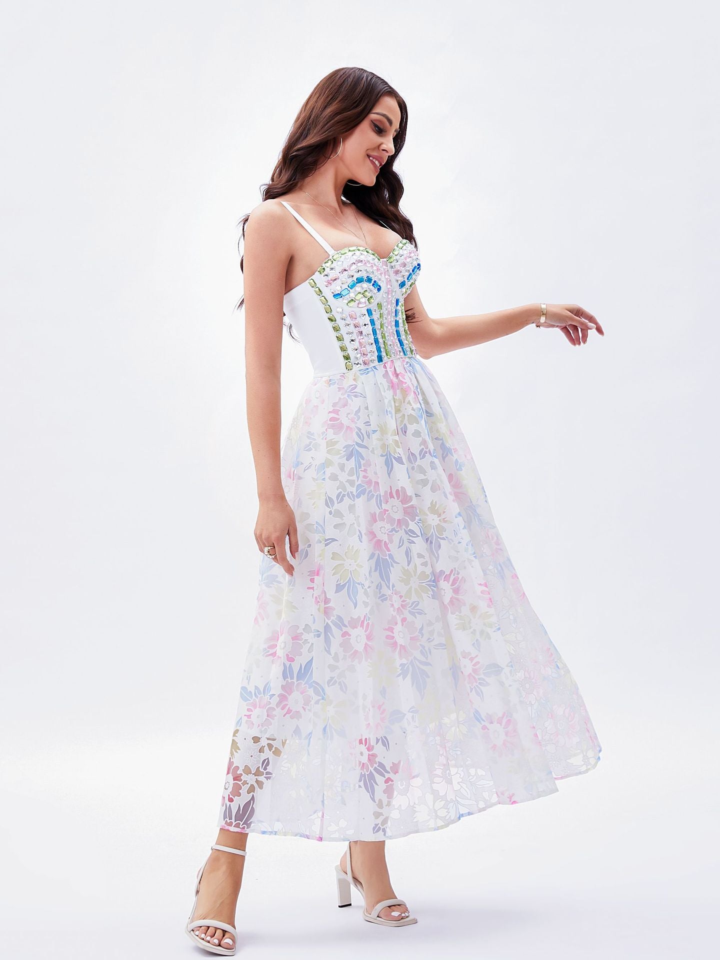 Romantic Floral Beaded Strap Maxi