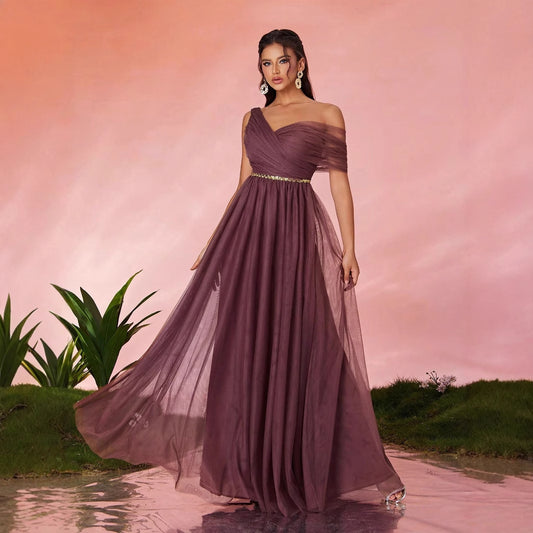 Elegant Purple Asymmetric Cutout Maxi in - by Malbusaat