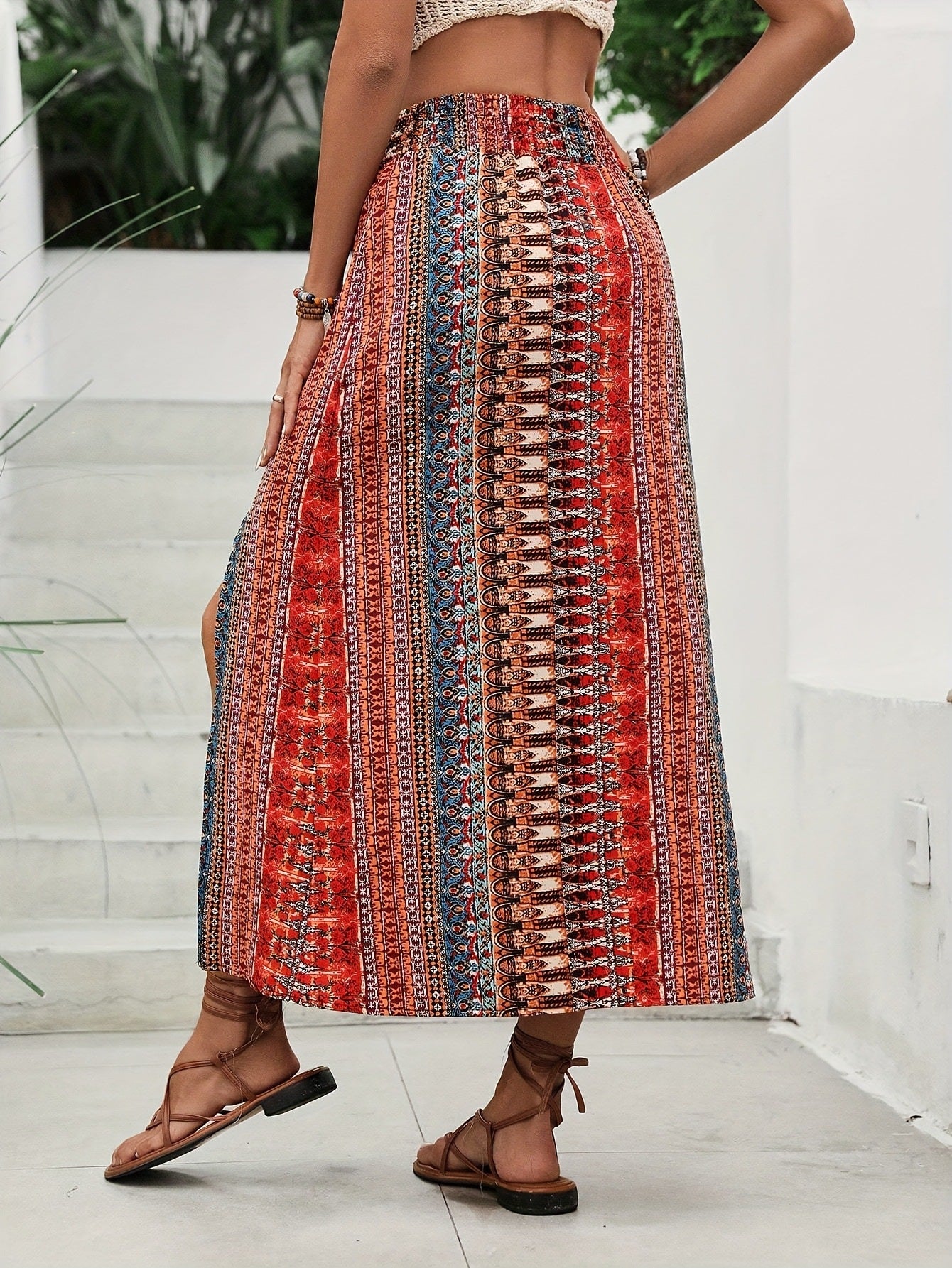 Printed Smocked Waist Maxi Skirt