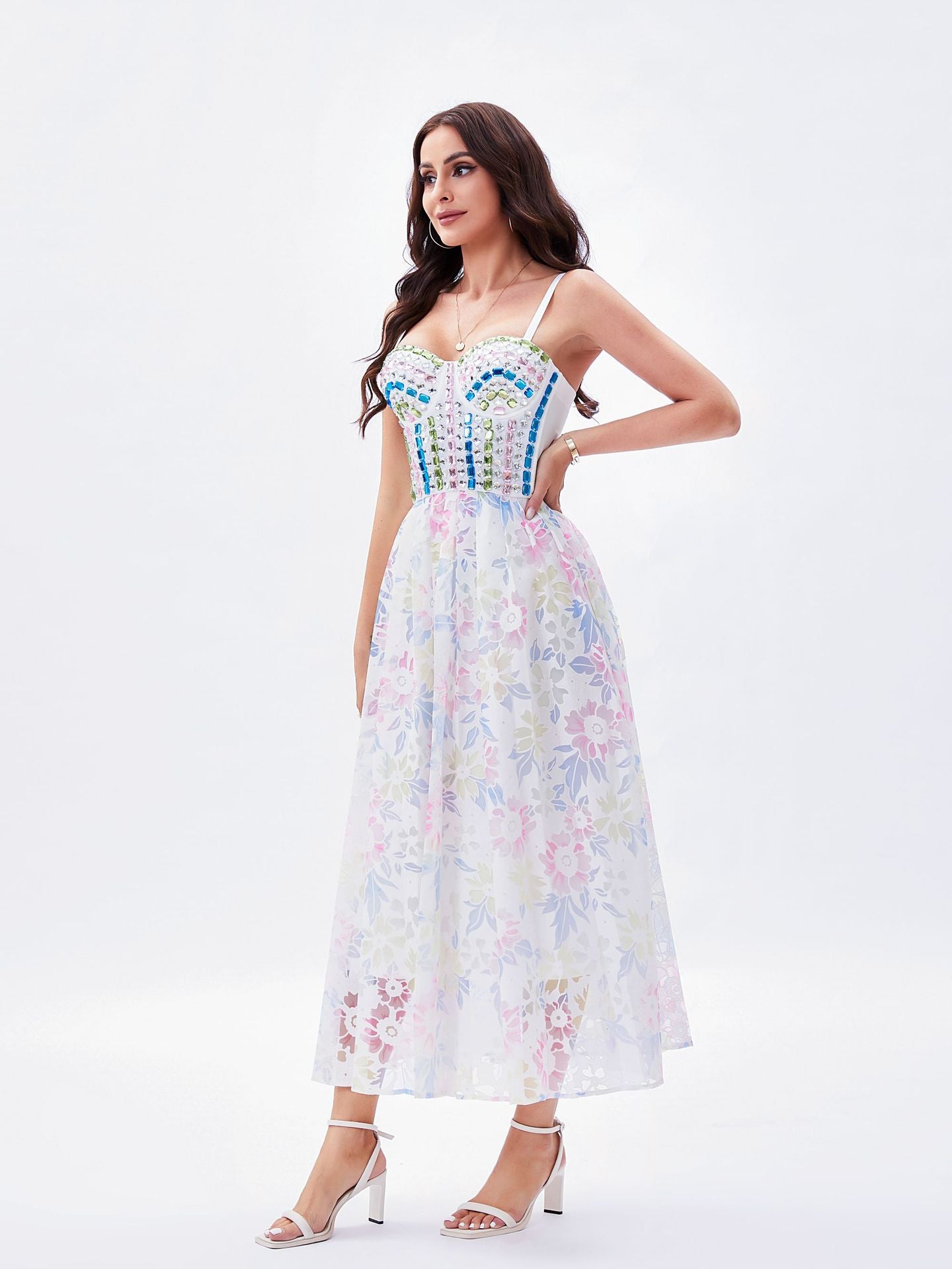 Romantic Floral Beaded Strap Maxi