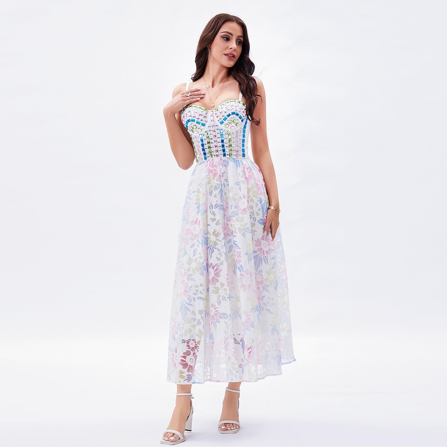 Romantic Floral Beaded Strap Maxi