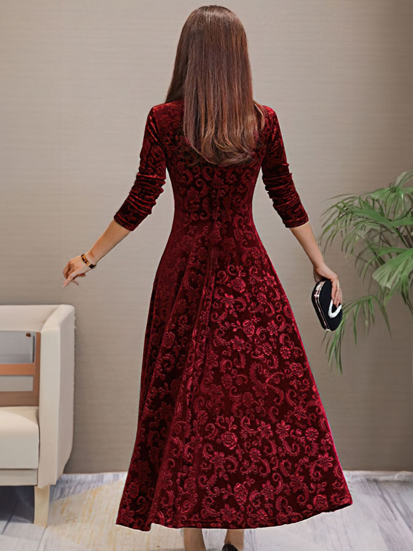 Plus Size Velvet Mid-Length Dress