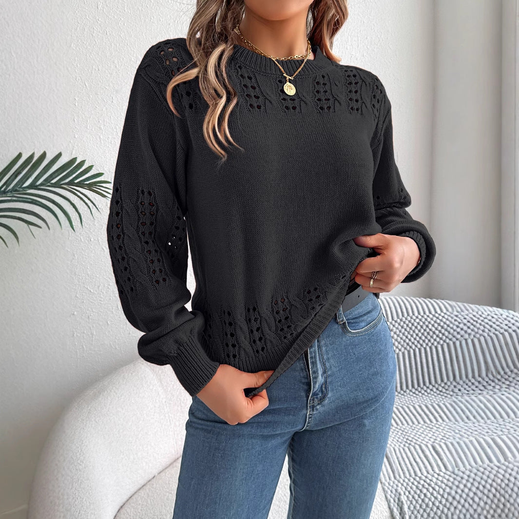 Cutout Lantern Sleeve Pullover