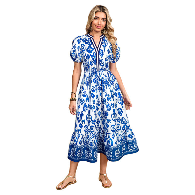 Retro Floral Dress in Blue1 - by Malbusaat