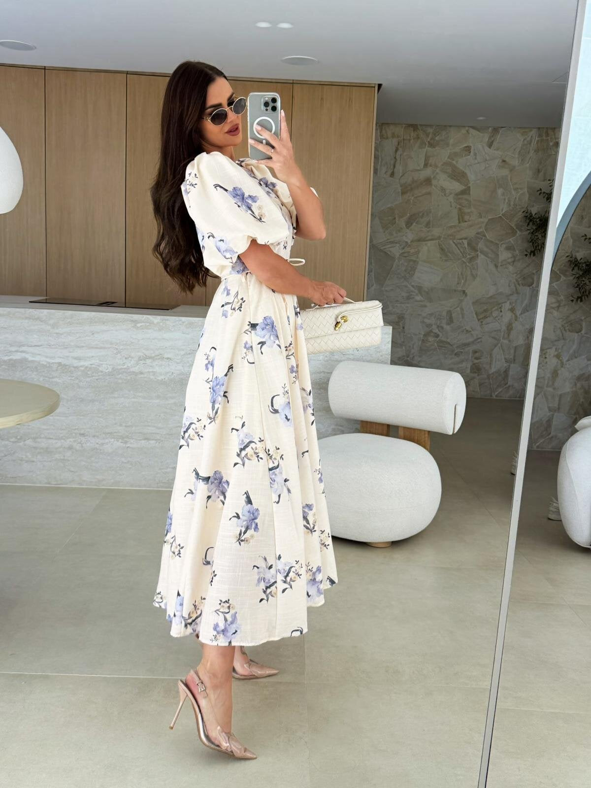 Floral V-Neck Puff Sleeve Maxi