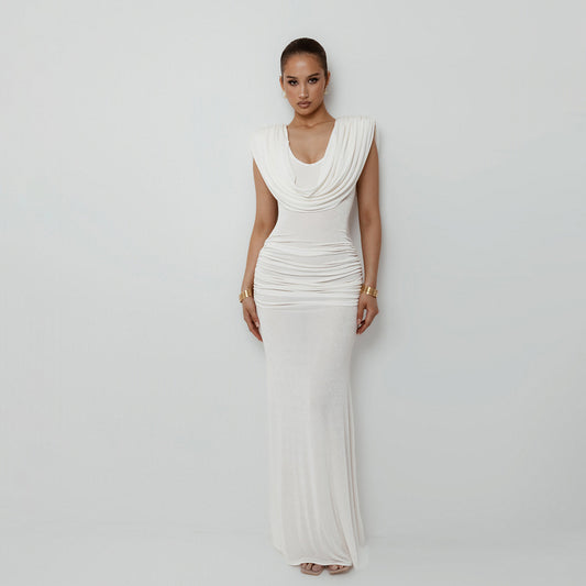 Pleated Swing Collar Maxi Dress