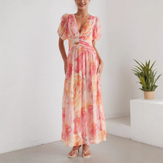 Chiffon Zip Floral Maxi Dress