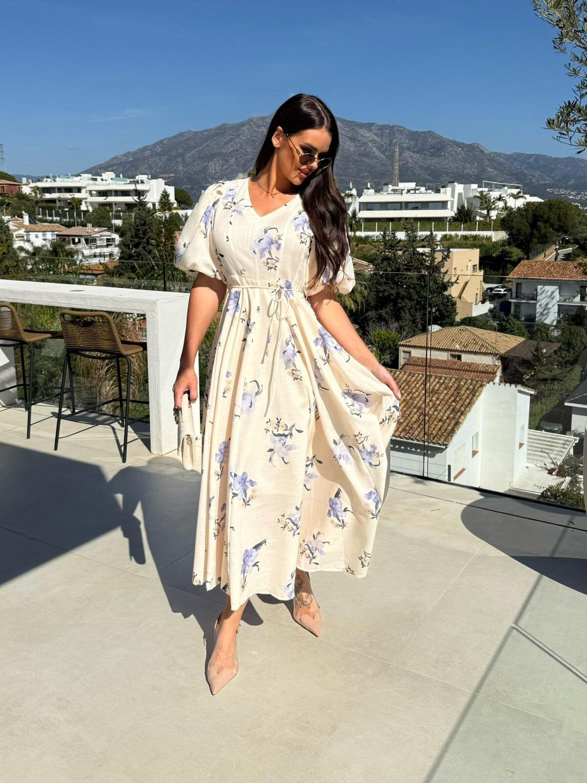 Floral V-Neck Puff Sleeve Maxi