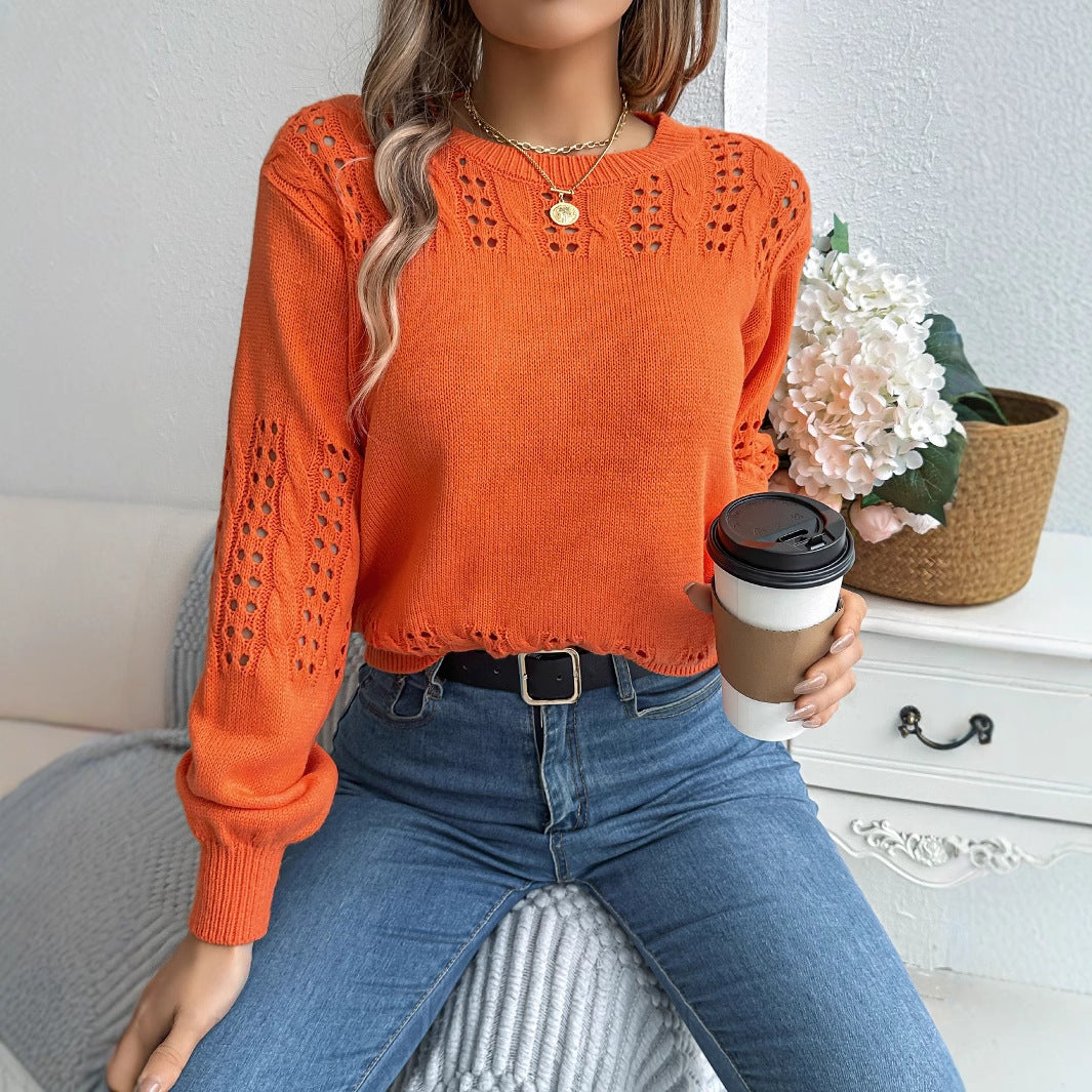 Cutout Lantern Sleeve Pullover