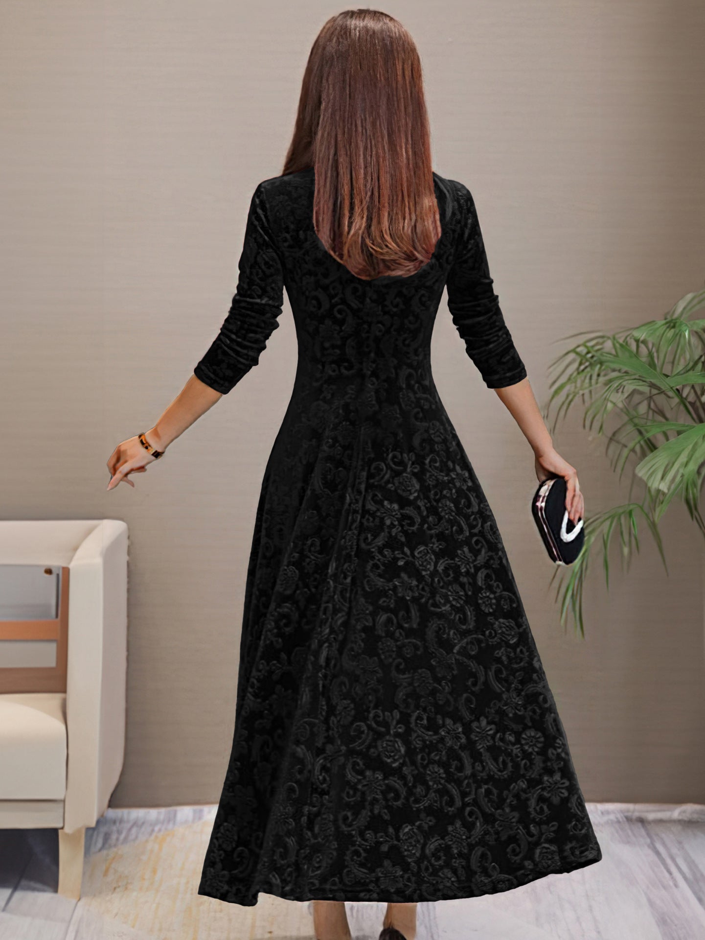 Plus Size Velvet Mid-Length Dress