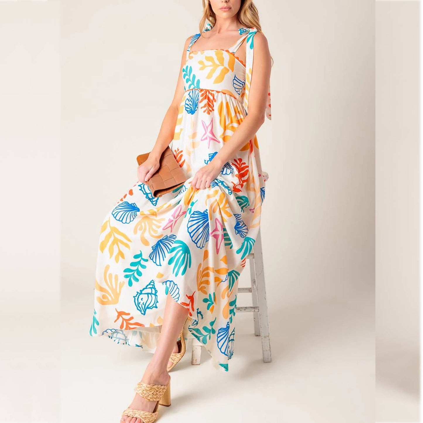 Colorblock Printed Lace Maxi Dress