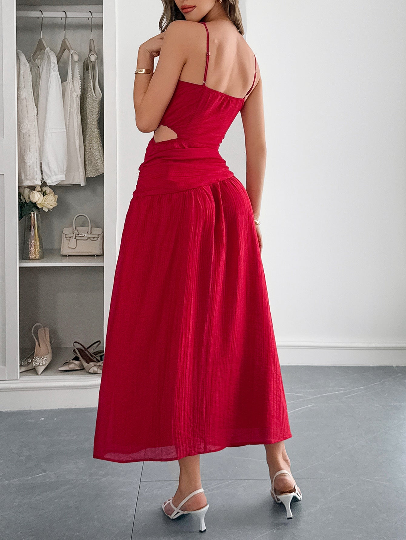 Deep V Solid Maxi Cutout Dress
