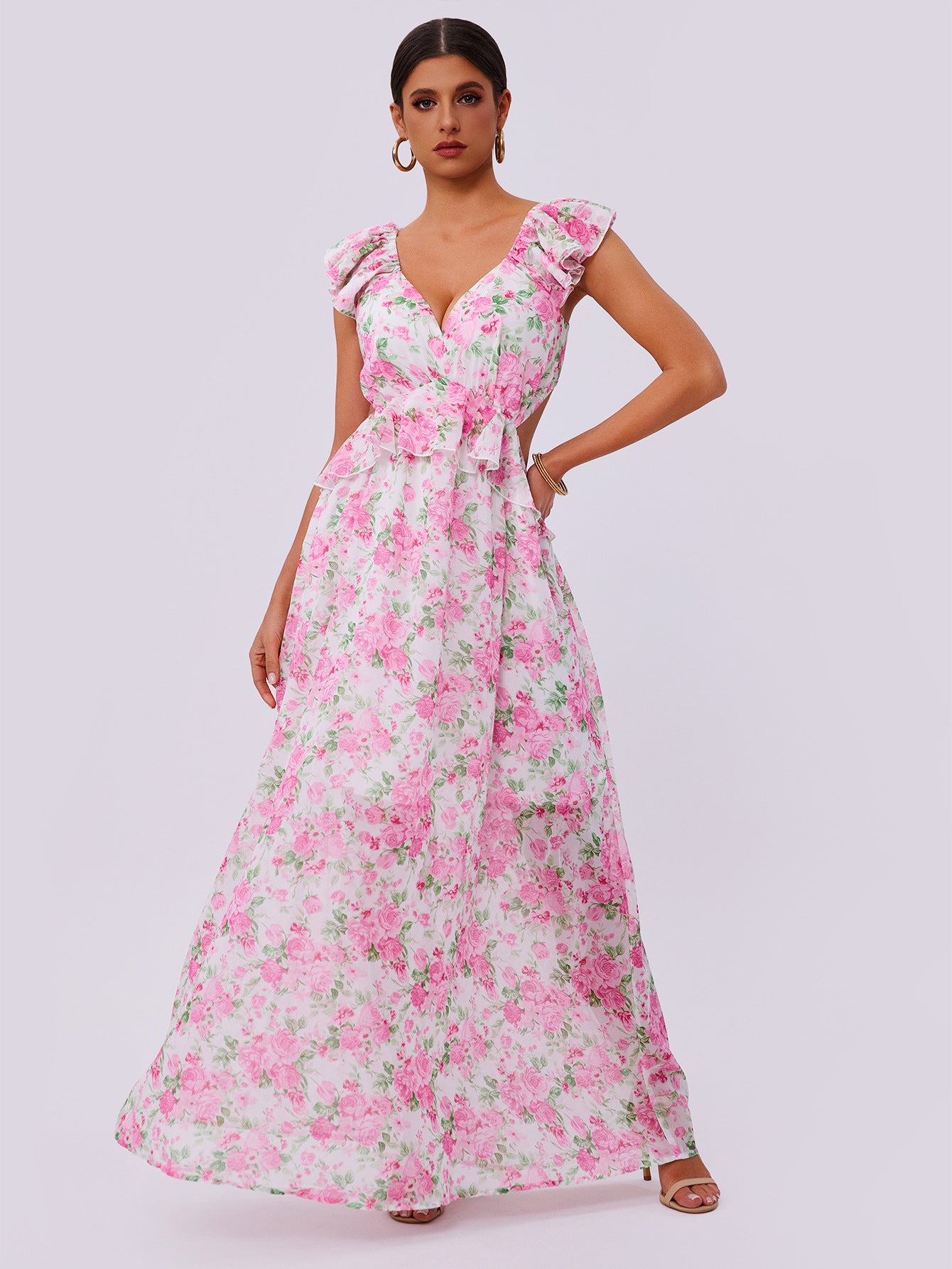 Floral Maxi Dress in - by Malbusaat