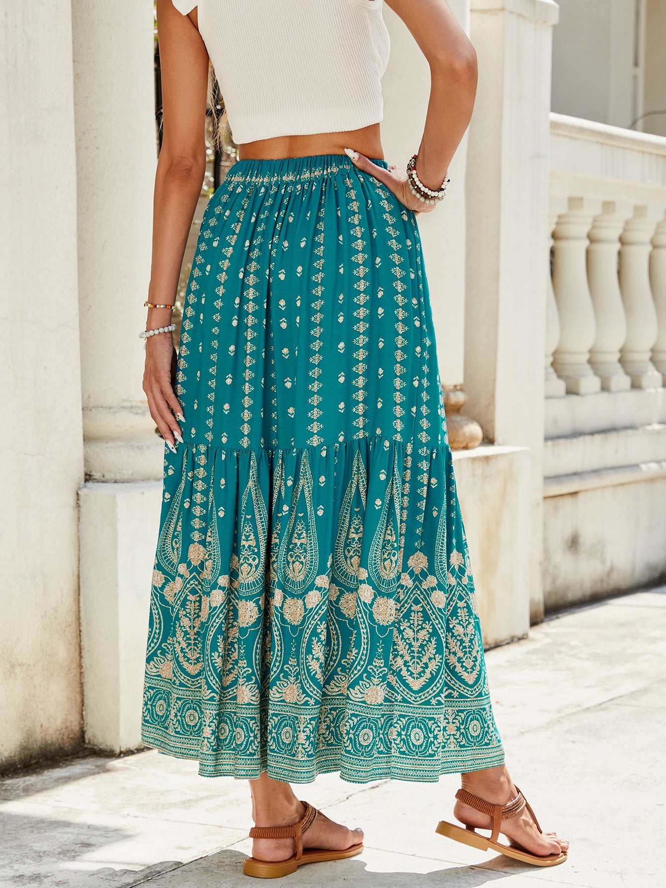 Bohemian High-Waist Swing Skirt